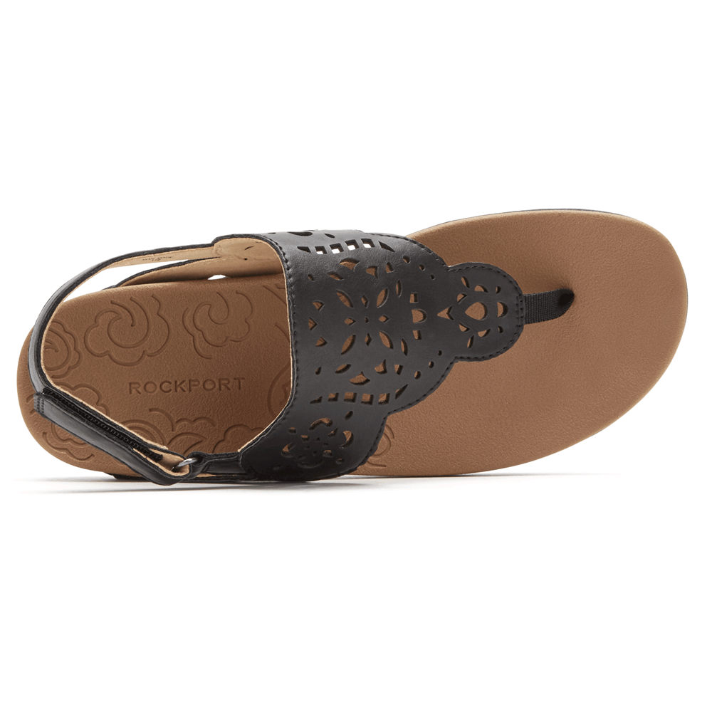 Rockport Singapore Womens Sandals - Ridge Circle Cutout Thong Black - UX3168405